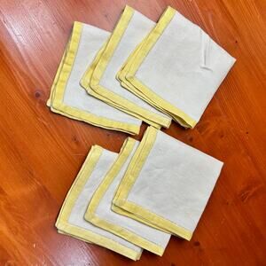 Vintage Linen Napkins - 13" Cream with Yellow Binding- Set of 6